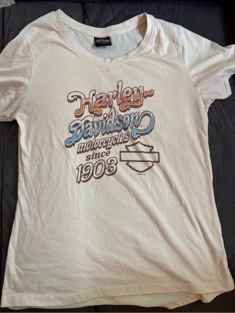 Harley-Davidson Cream Tee with Orange & Black Shield Logo